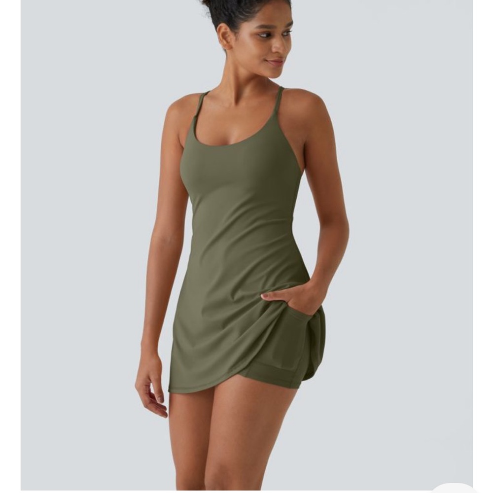 HALARA Olive Mini Dress with Built-In Shorts